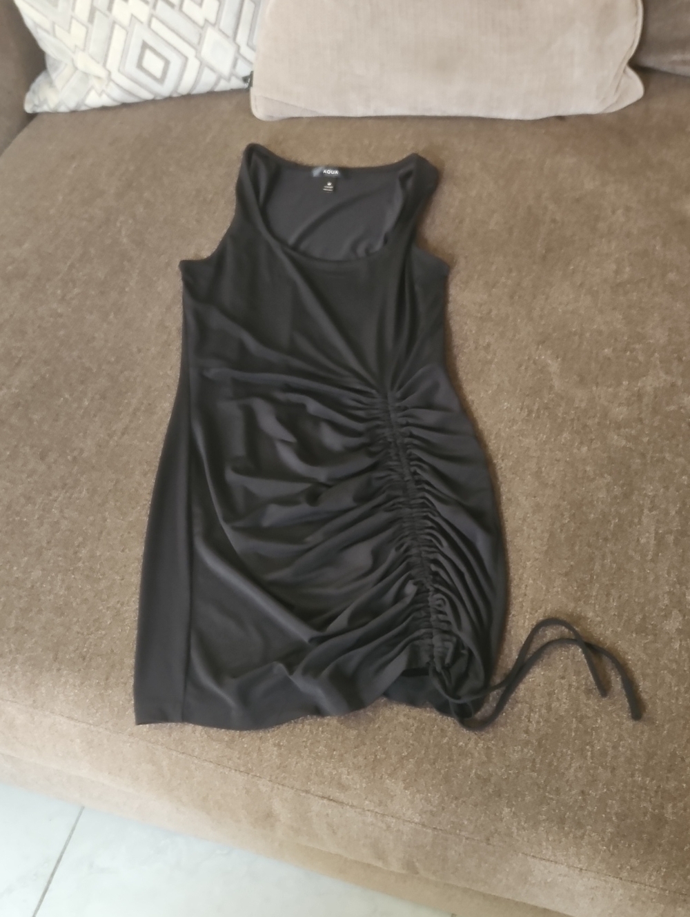 Aqua Black Ruched Tank Mini Dress
